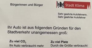 Faktencheck: Handzettel "Ihr Auto ist unangemessen groß"