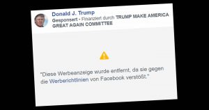 Facebook löscht mehr als 1000 Werbeanzeigen von Trump