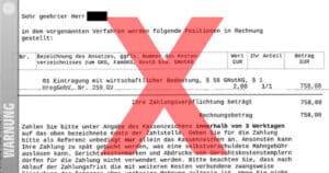 Vorsicht vor gefälschten Rechnungen von "Handelsregistereintragung" oder "Zentrale Zahlstelle Justiz"