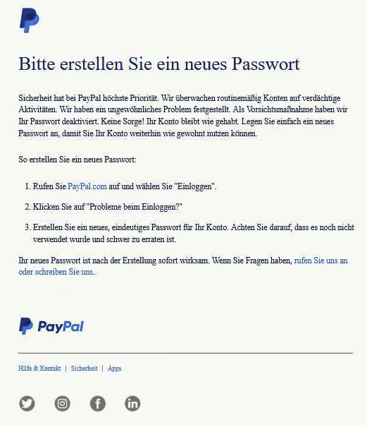Gefahr für PayPal-Konten: Schützen Sie sich vor Phishing -Screenshot der gefälschten PayPal-Nachricht