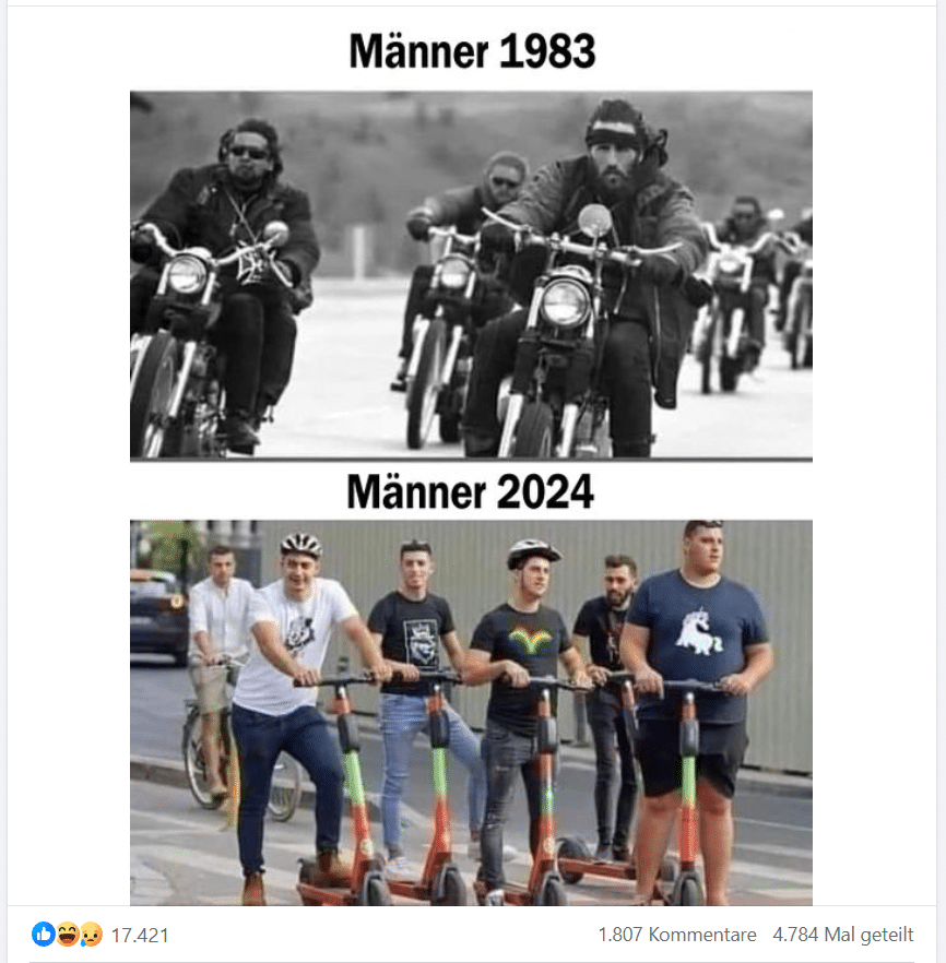 Screenshot: Facebook mit "Männer 1983 - Männer 2024"