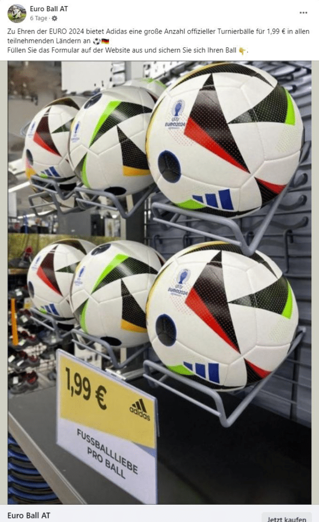 Beitrag der Facebook-Seite "Euro Ball AT"