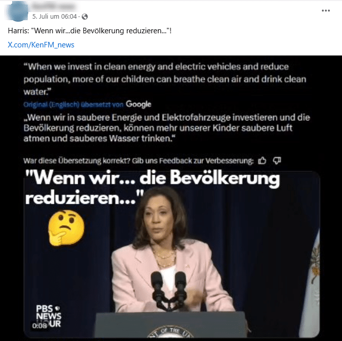 Screenshot der Behauptung auf Facebook (hier archiviert)