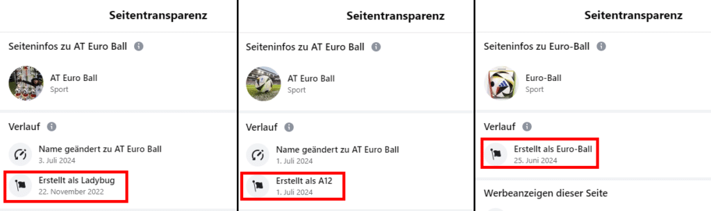 Screenshot Seitentransparenz der Facebook-Fake-Seiten